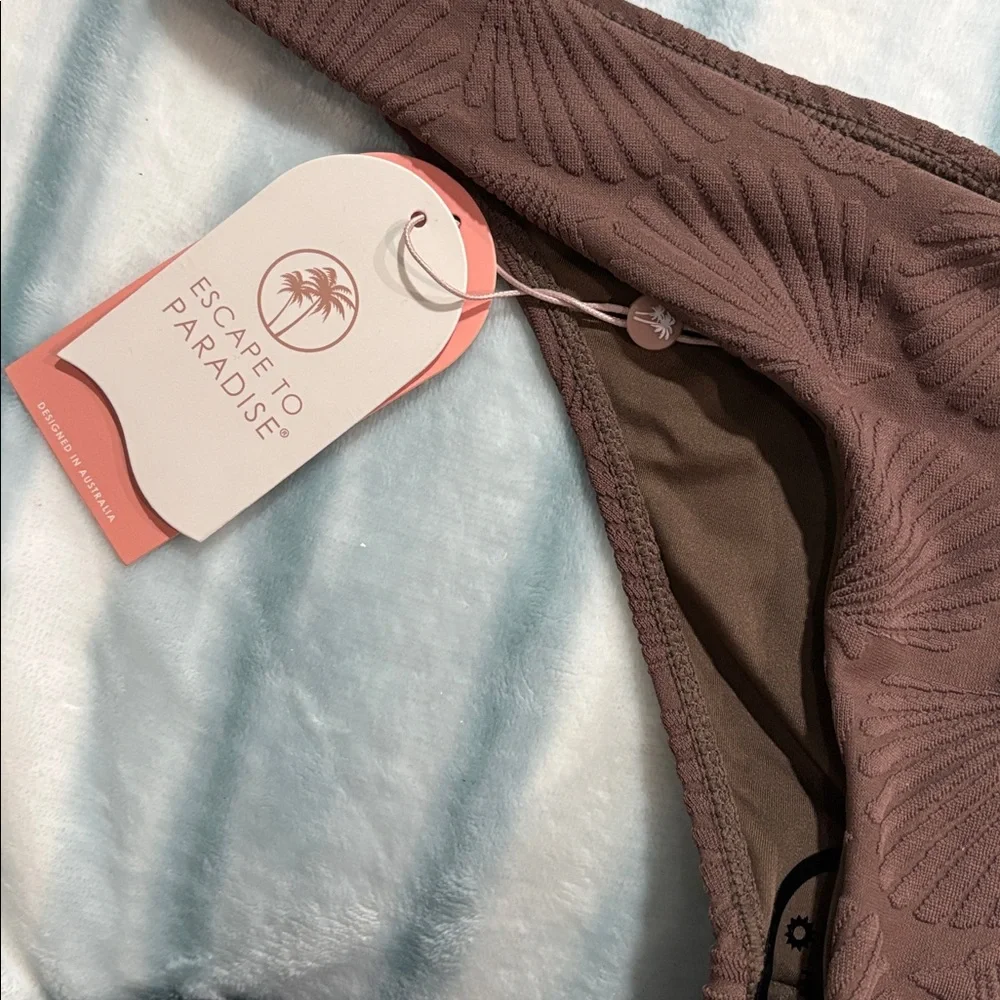 NWT!! Escape to Paradise Textured Brown Bikini Set with Ring-Front Accent - Picture 6 of 6